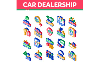 Car Dealership Shop Isometric Icons Set Vector