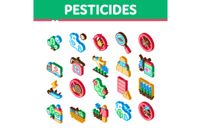 Pesticides Chemical Isometric Icons Set Vector