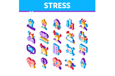 Stress And Depression Isometric Icons Set Vector