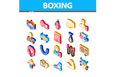 Boxing Sport Tool Isometric Icons Set Vector