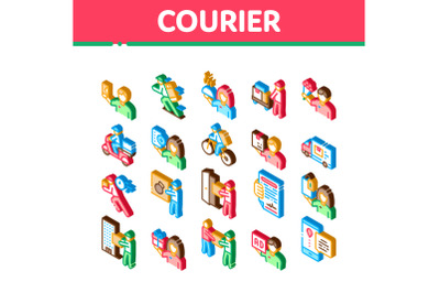 Courier Delivery Job Isometric Icons Set Vector