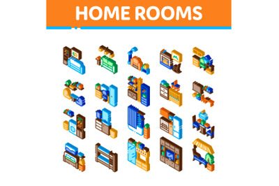 Home Rooms Furniture Isometric Icons Set Vector