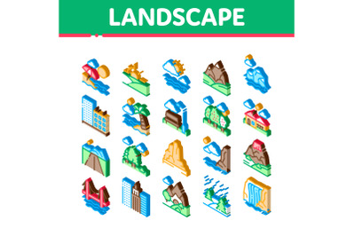 Landscape Travel Place Isometric Icons Set Vector