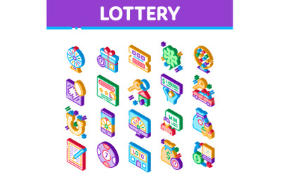 Lottery Gambling Game Isometric Icons Set Vector