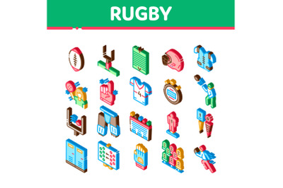 Rugby Sport Game Tool Isometric Icons Set Vector