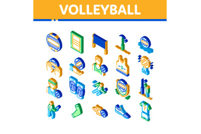 Volleyball Sport Game Isometric Icons Set Vector