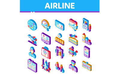 AirAnd Airport Isometric Icons Set Vector