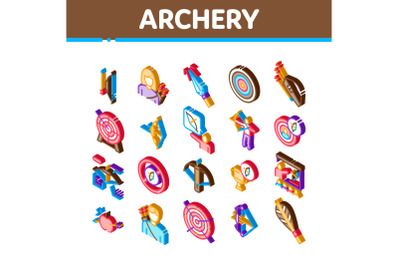 Archery Activity Sport Isometric Icons Set Vector