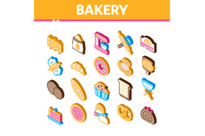 Bakery Tasty Food Isometric Icons Set Vector