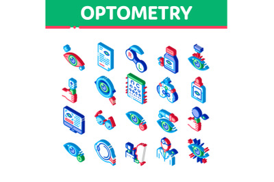 Optometry Medical Aid Isometric Icons Set Vector