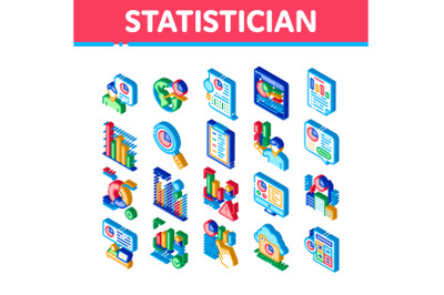 Statistician Assistant Isometric Icons Set Vector