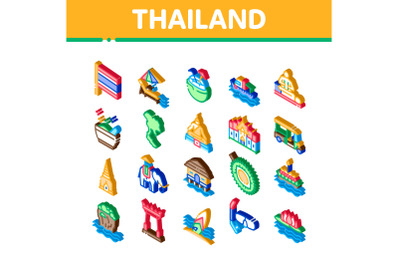 Thailand National Isometric Icons Set Vector