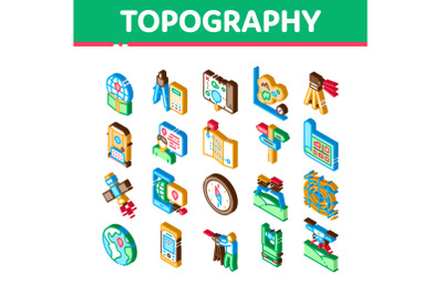 Topography Research Isometric Icons Set Vector