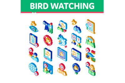 Bird Watching Tourism Isometric Icons Set Vector