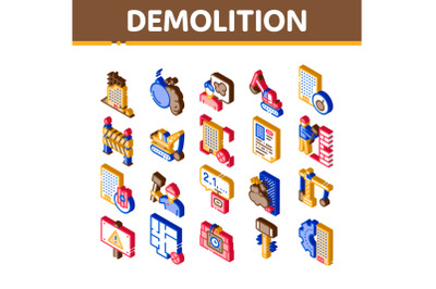 Demolition Building Isometric Icons Set Vector