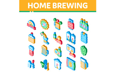 Home Brewing Beer Isometric Icons Set Vector