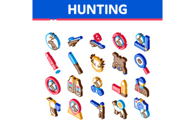 Hunting Equipment Isometric Icons Set Vector