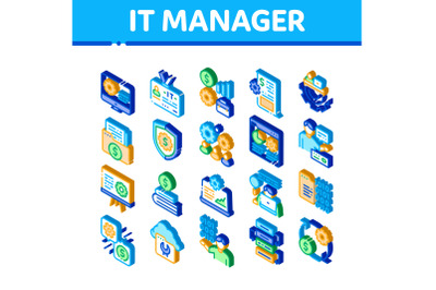 It Manager Developer Isometric Icons Set Vector