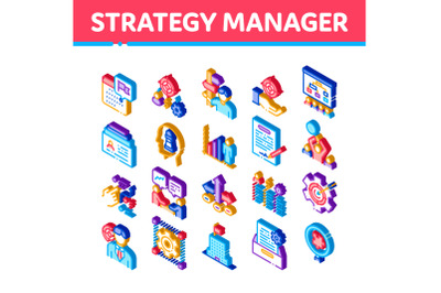 Strategy Manager Job Isometric Icons Set Vector