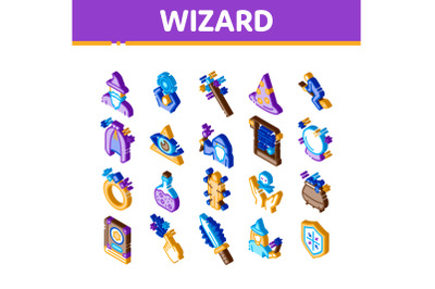 Wizard Magic Equipment Isometric Icons Set Vector