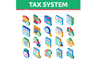 Tax System Finance Isometric Icons Set Vector