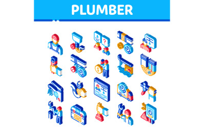 Plumber Profession Isometric Icons Set Vector