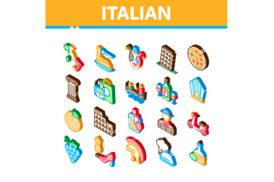 Italian Traditional Isometric Icons Set Vector