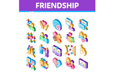 Friendship Relation Isometric Icons Set Vector