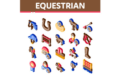 Equestrian Animal Isometric Icons Set Vector