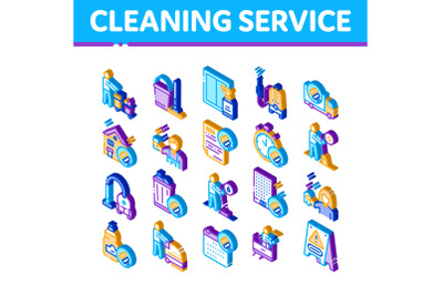 Cleaning Service Tool Isometric Icons Set Vector