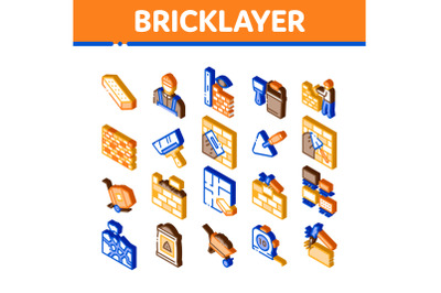 Bricklayer Industry Isometric Icons Set Vector