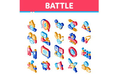 Battle Competition Isometric Icons Set Vector