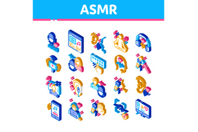 Asmr Sound Phenomenon Isometric Icons Set Vector