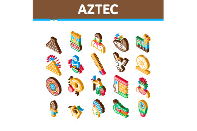 Aztec Civilization Isometric Icons Set Vector