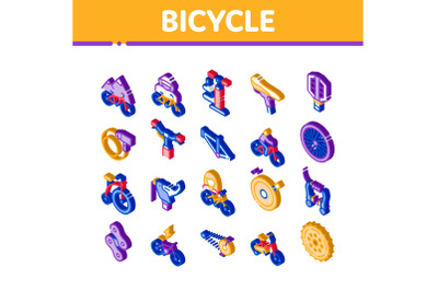 Bicycle Bike Details Isometric Icons Set Vector