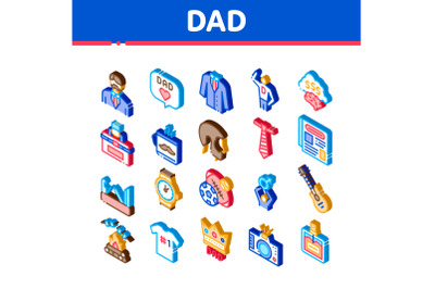 Dad Father Parent Isometric Icons Set Vector