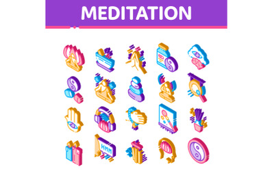 Meditation Practice Isometric Icons Set Vector