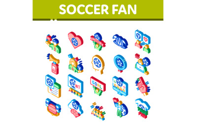 Soccer Fan Attributes Isometric Icons Set Vector