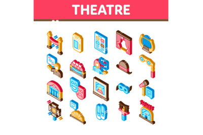 Theatre Equipment Isometric Icons Set Vector