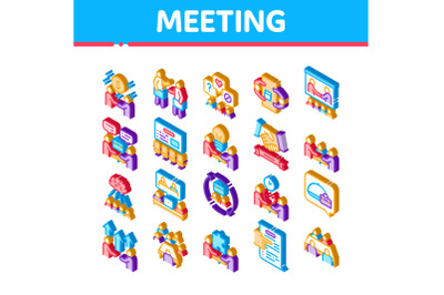 Business Meeting Conference Isometric Icons Set Vector