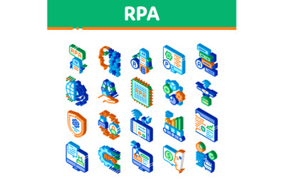 Rpa Robotic Process Automation Isometric Icons Set Vector