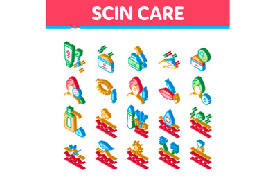 Skin Care Cosmetic Isometric Icons Set Vector