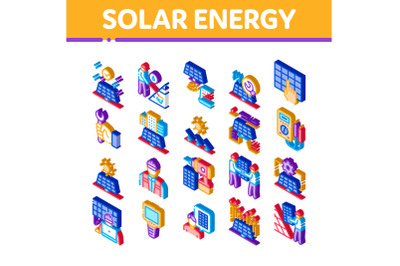 Solar Energy Technicians Isometric Icons Set Vector