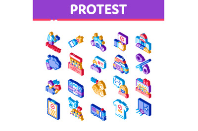 Protest And Strike Isometric Icons Set Vector