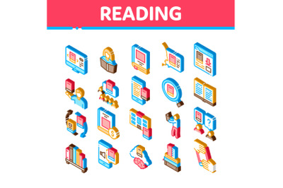 Reading Library Book Isometric Icons Set Vector