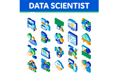 Data Scientist Worker Isometric Icons Set Vector