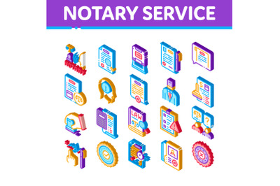 Notary Service Agency Isometric Icons Set Vector