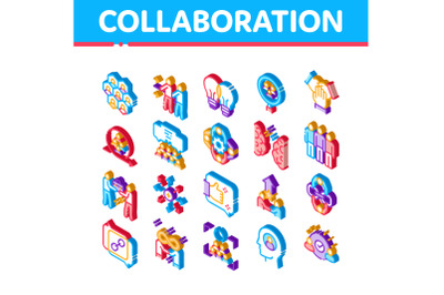 Collaboration Work Isometric Icons Set Vector