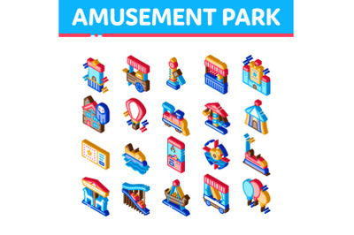 Amusement Park And Attraction Isometric Icons Set Vector