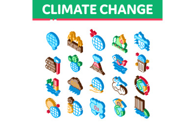 Climate Change Ecology Isometric Icons Set Vector